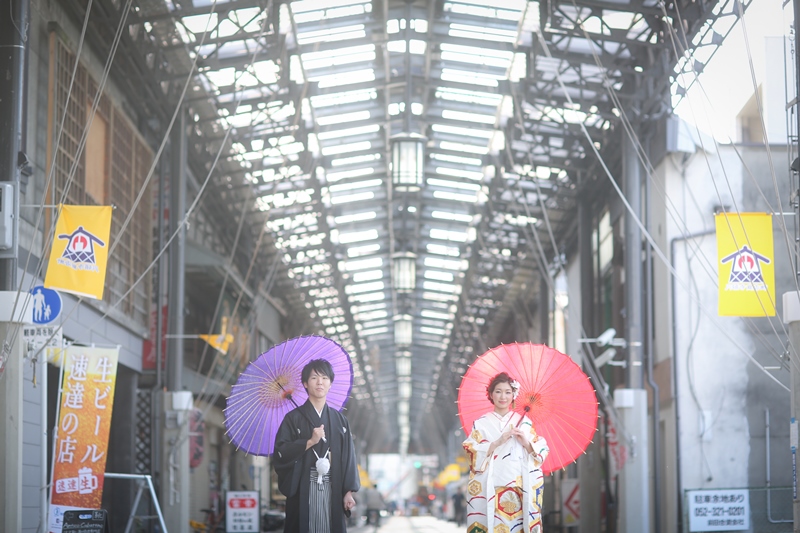 商店街で前撮り2