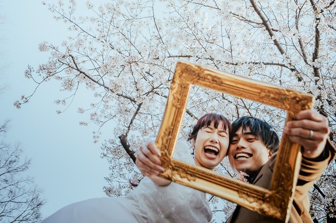 笑顔いっぱいの桜フォトに