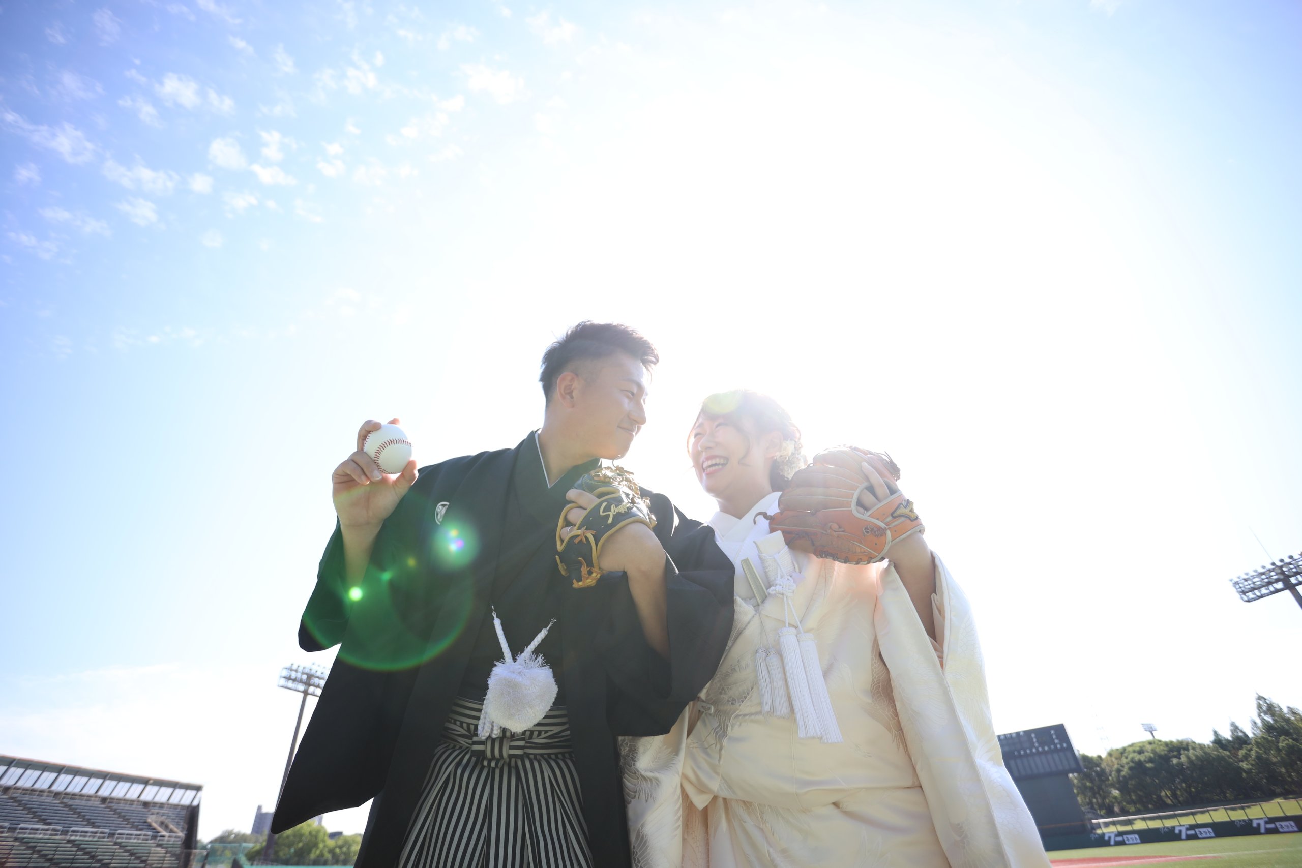 野球場で前撮り2