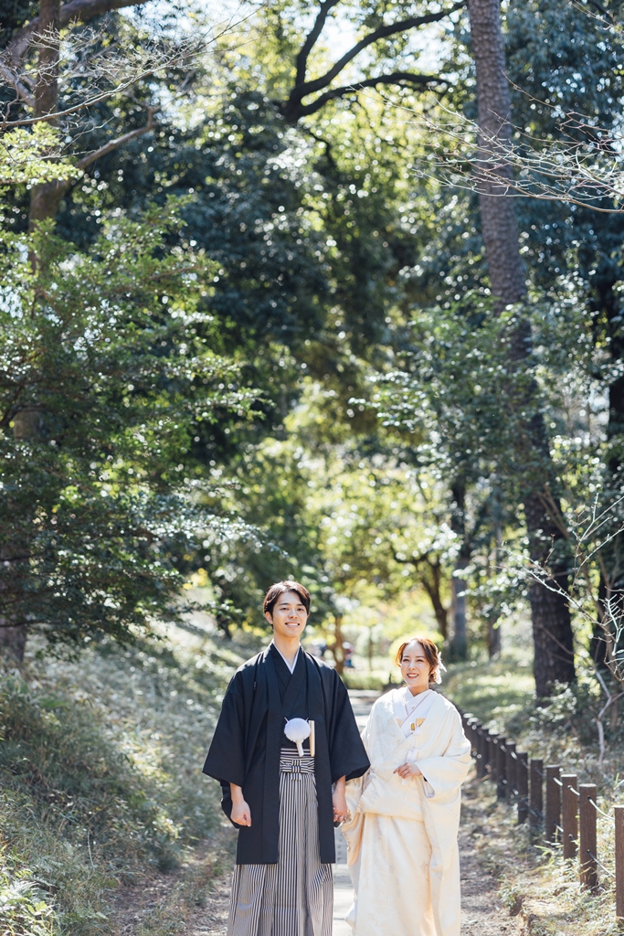 ナチュラルな緑の中で撮った和装フォト