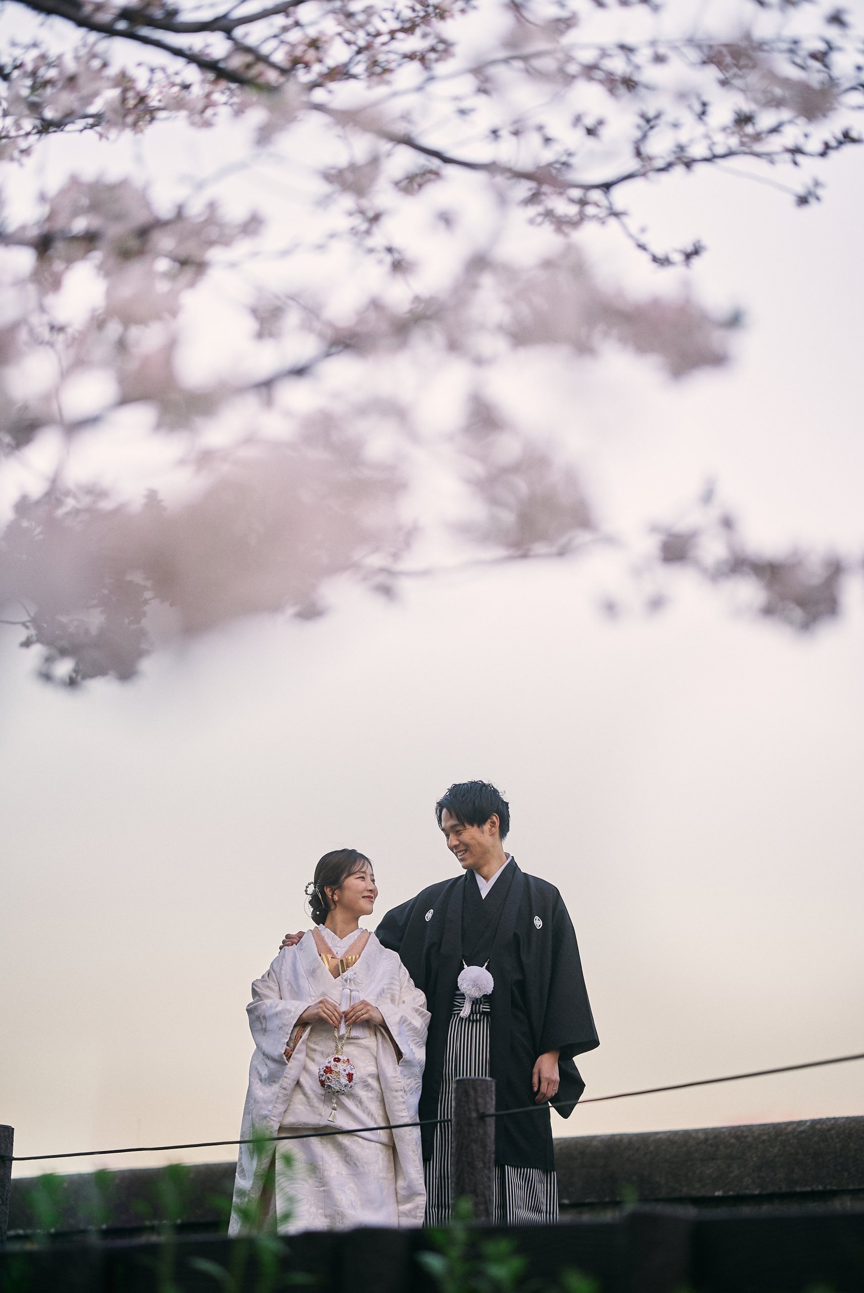 浅草・スカイツリーと桜と新郎新婦